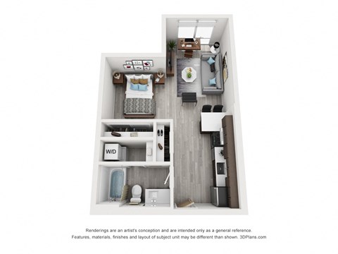Floor plan for studio, 1 bath, 502 sqft